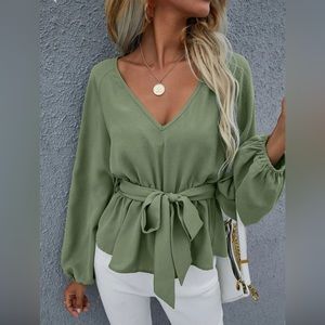 Raglan Belted Long Sleeve Top